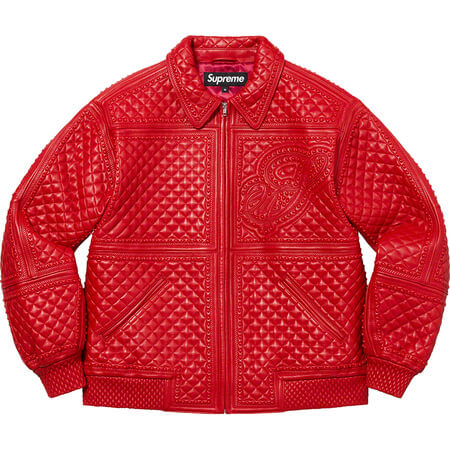 studded quilted leather jacket red